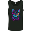 A Retrowave Husky Dog Mens Vest Tank Top Black