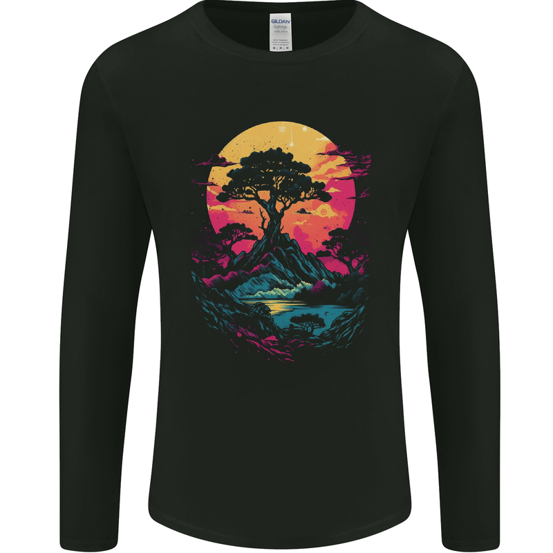 A Retrowave Landscape Outdoors Hiking Mens Long Sleeve T-Shirt Black