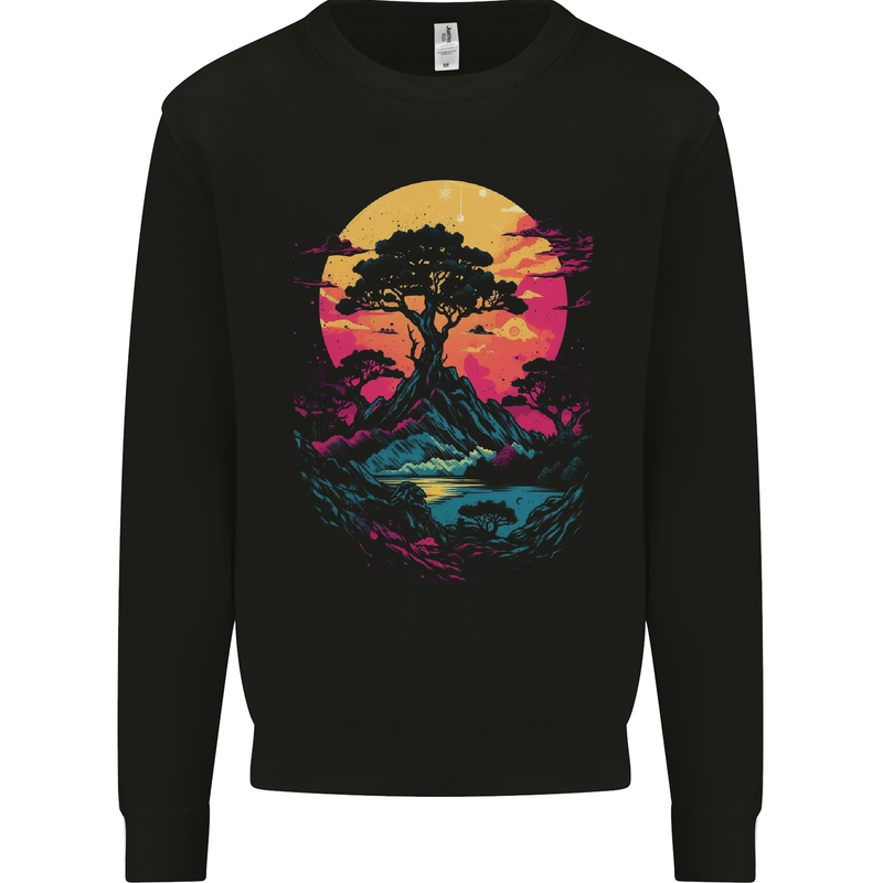 A Retrowave Landscape Outdoors Hiking Mens Sweatshirt Jumper Black