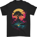 A Retrowave Landscape Outdoors Hiking Mens T-Shirt 100% Cotton Black