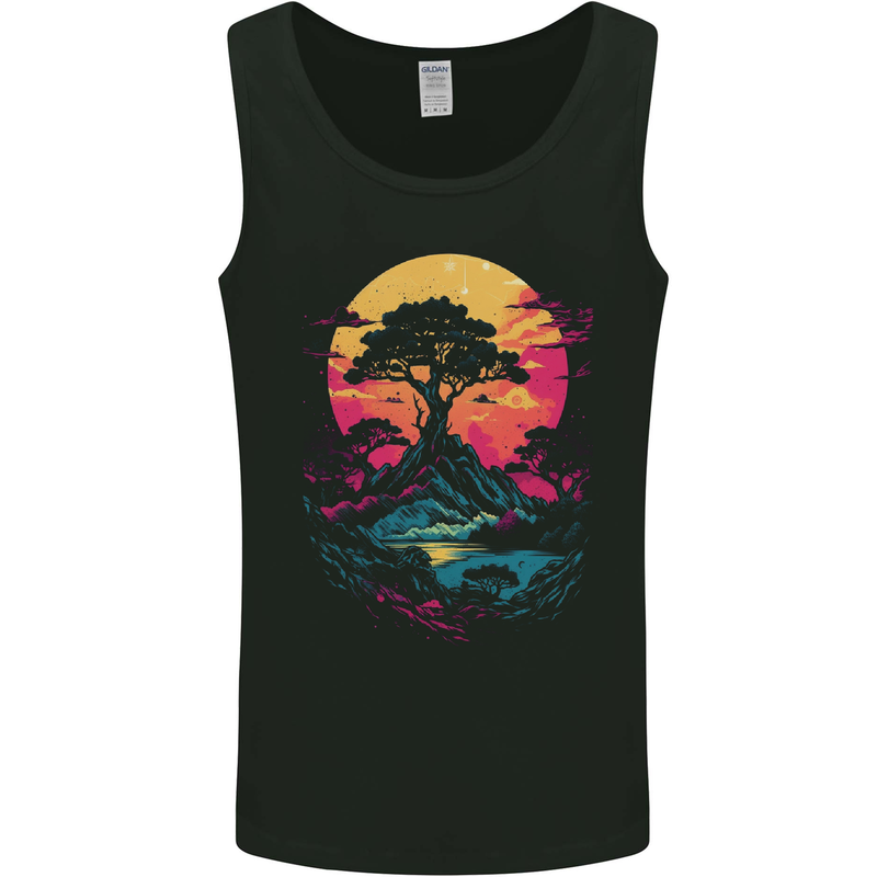 A Retrowave Landscape Outdoors Hiking Mens Vest Tank Top Black