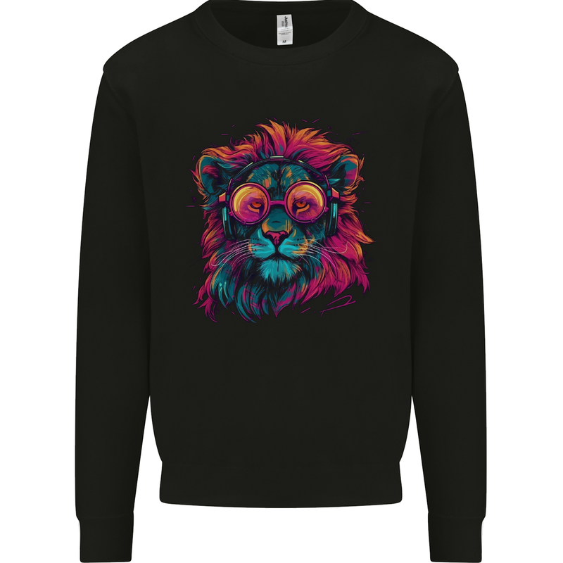 A Retrowave Lion Kids Sweatshirt Jumper Black
