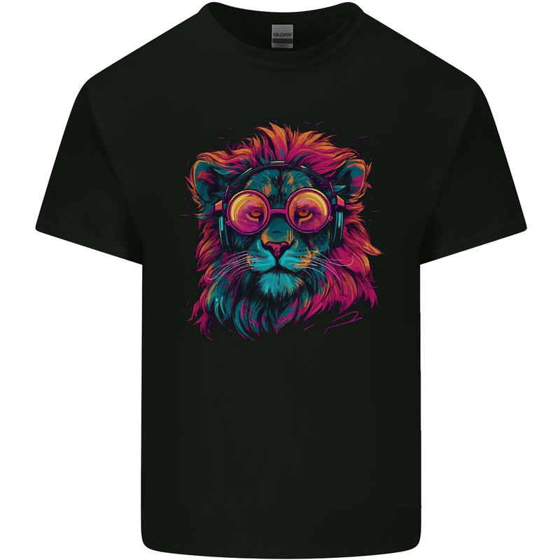 A Retrowave Lion Kids T-Shirt Childrens Black