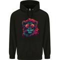 A Retrowave Lion Mens 80% Cotton Hoodie Black