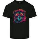 A Retrowave Lion Mens Cotton T-Shirt Tee Top Black