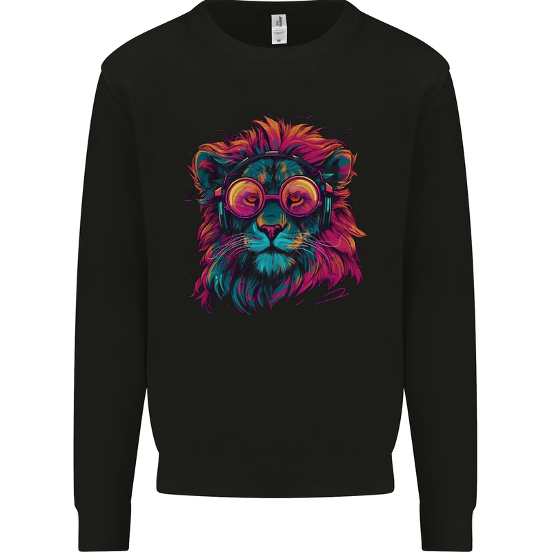 A Retrowave Lion Mens Sweatshirt Jumper Black