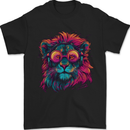 A Retrowave Lion Mens T-Shirt 100% Cotton Black