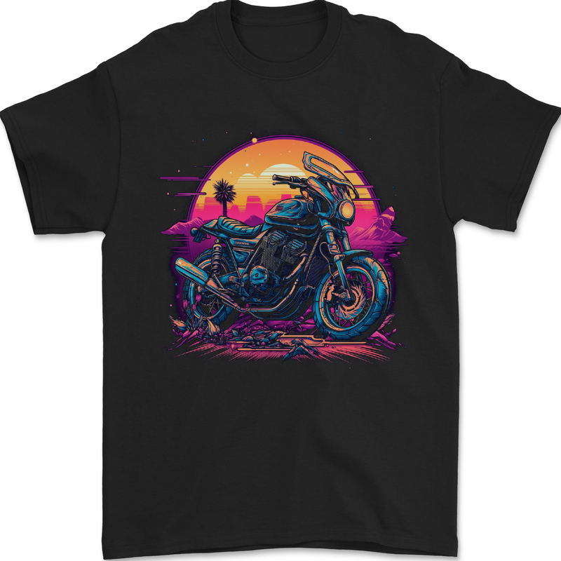 a black t - shirt with an image of a motorcycle