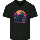 A Retrowave Motorbike Motorcycle Biker Mens V-Neck Cotton T-Shirt Black