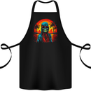 A Retrowave Skeleton Holiday Sunset Skull Cotton Apron 100% Organic Black
