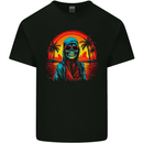 A Retrowave Skeleton Holiday Sunset Skull Kids T-Shirt Childrens Black