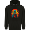 A Retrowave Skeleton Holiday Sunset Skull Mens 80% Cotton Hoodie Black