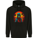 A Retrowave Skeleton Holiday Sunset Skull Mens 80% Cotton Hoodie Black