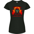 A Retrowave Skeleton With Holiday Sunset Skull Womens Petite Cut T-Shirt Black