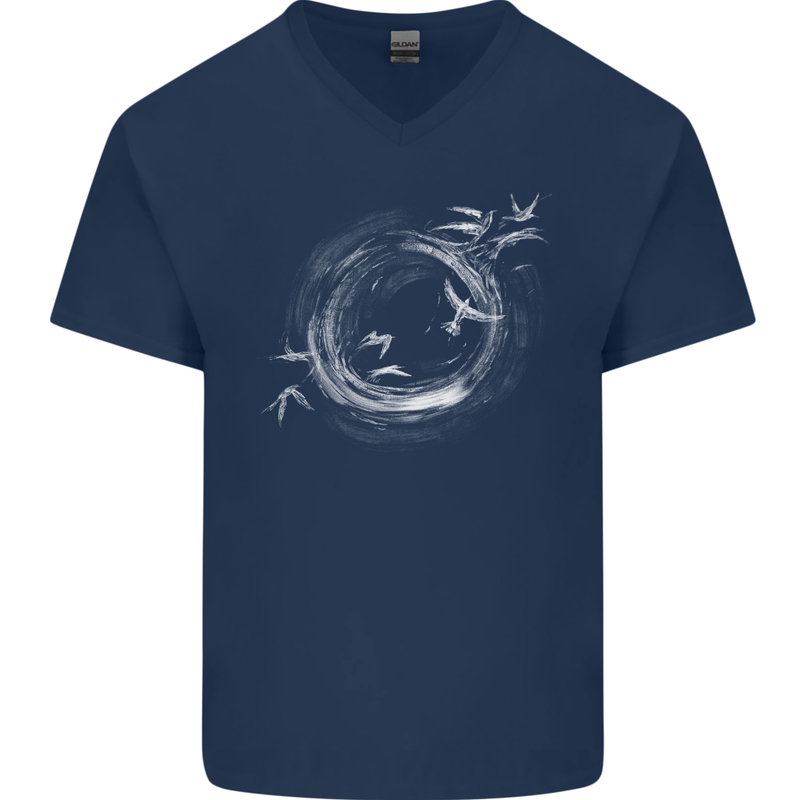 A Ring of Birds Birdwatching Birdwatcher Birding Mens V-Neck Cotton T-Shirt Navy Blue