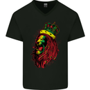 A Roaring Jamaican Lion Reggae Music Jamaica Mens V-Neck Cotton T-Shirt Black