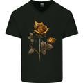 A Rustic Rose Gothic Goth Mens V-Neck Cotton T-Shirt Black