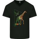 A SCI-FI Giraffe Eagle & Fox Mens V-Neck Cotton T-Shirt Black