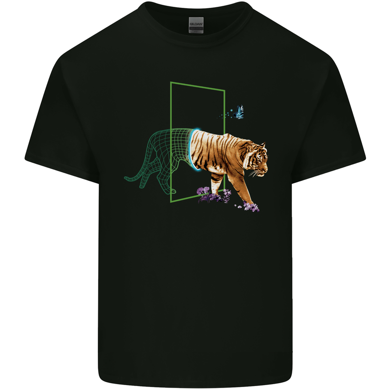 A SCI-FI Tiger Mens Cotton T-Shirt Tee Top Black