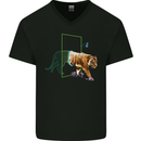 A SCI-FI Tiger Mens V-Neck Cotton T-Shirt Black
