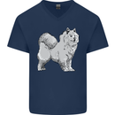 A Samoyed Dog Mens V-Neck Cotton T-Shirt Navy Blue