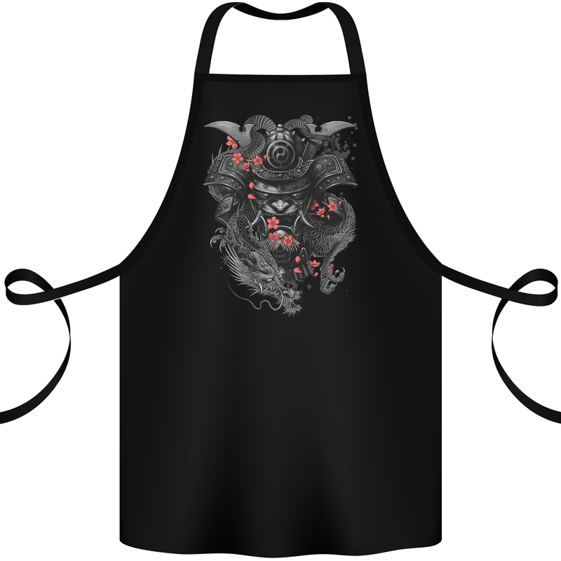 A Samurai Head with Dragons Warrior MMA Cotton Apron 100% Organic Black