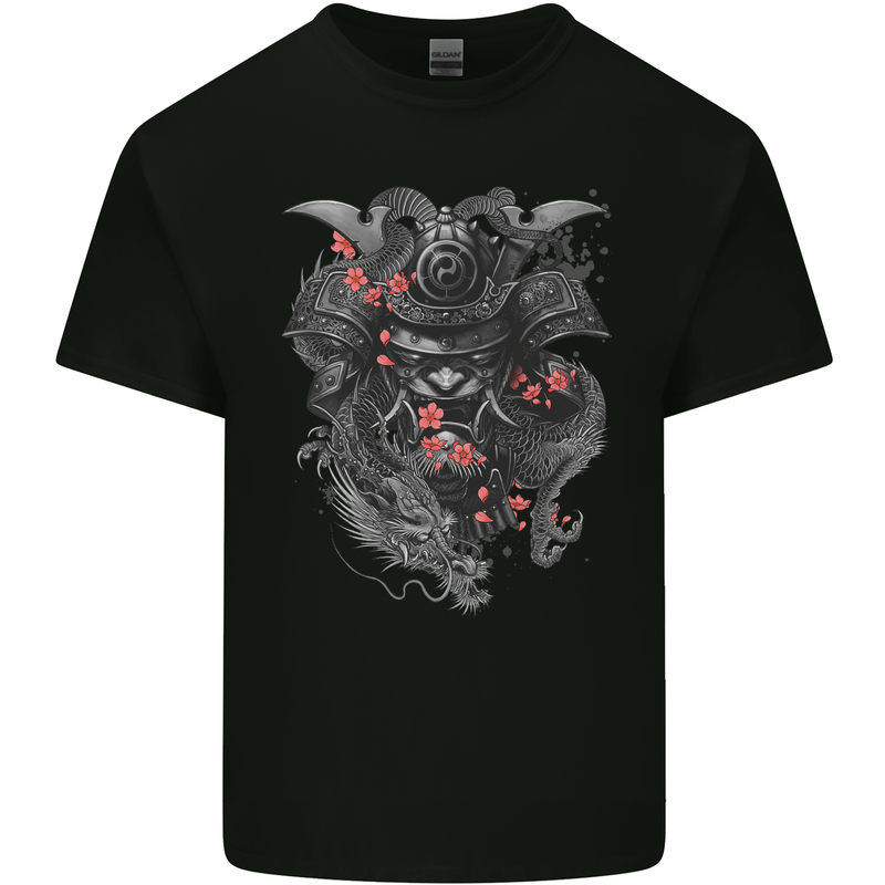 A Samurai Head with Dragons Warrior MMA Kids T-Shirt Childrens Black