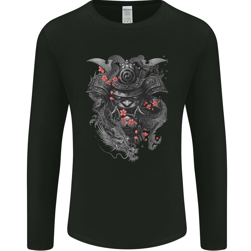 A Samurai Head with Dragons Warrior MMA Mens Long Sleeve T-Shirt Black