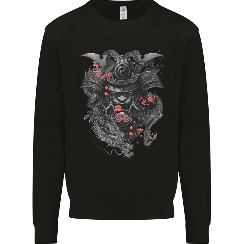 A Samurai Head with Dragons Warrior MMA Mens Sweatshirt Jumper Black