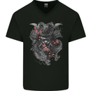 A Samurai Head with Dragons Warrior MMA Mens V-Neck Cotton T-Shirt Black