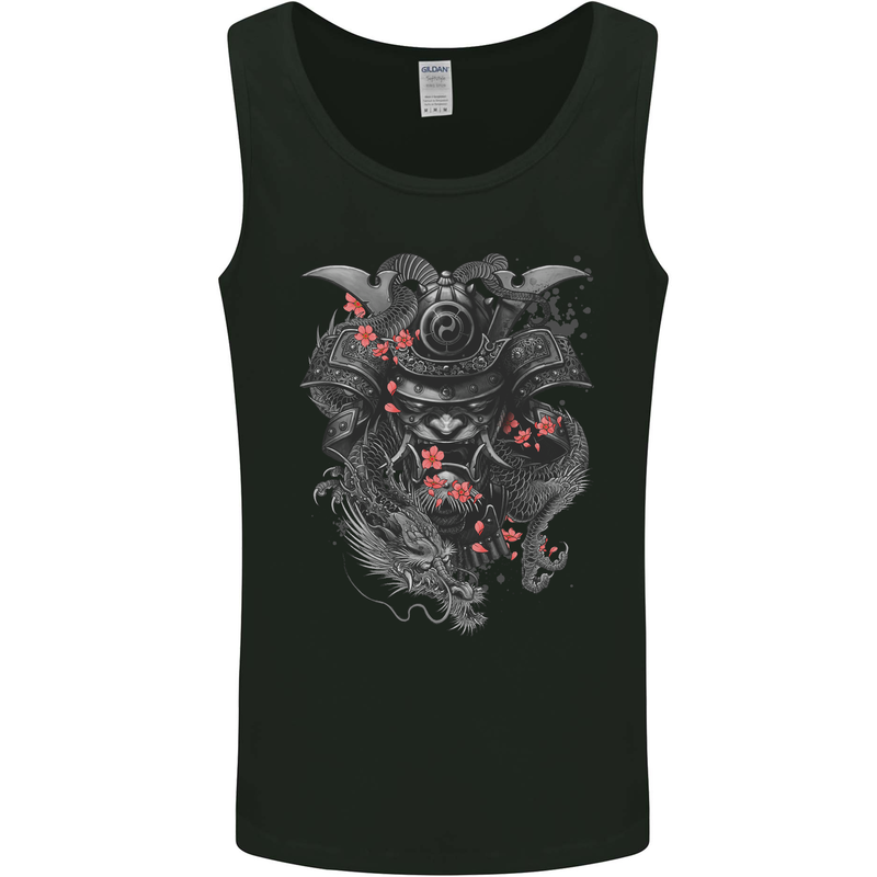 A Samurai Head with Dragons Warrior MMA Mens Vest Tank Top Black