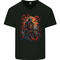 A Samurai Warrior With Swords Katana Kenjutsu Mens V-Neck Cotton T-Shirt Black