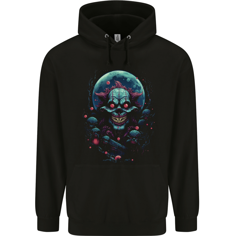 A Scary Clown in Front of a Full Moon Halloween Mens 80% Cotton Hoodie Black