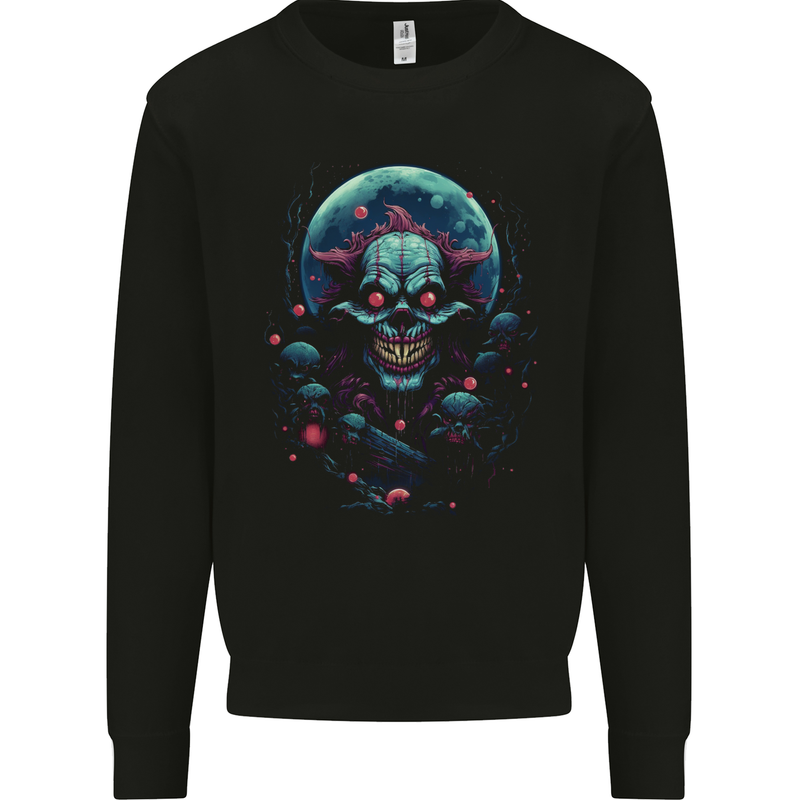 A Scary Clown in Front of a Full Moon Halloween Mens Sweatshirt Jumper Black