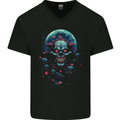 A Scary Clown in Front of a Full Moon Halloween Mens V-Neck Cotton T-Shirt Black
