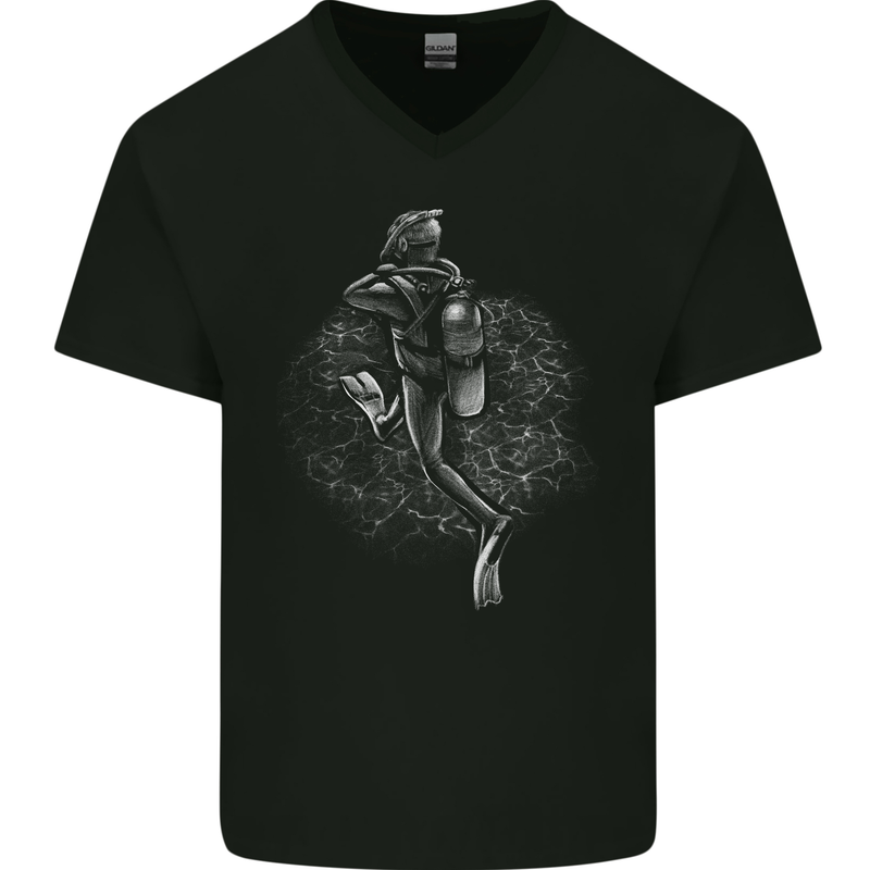 A Scuba Diver Entering the Water Diving Dive Mens V-Neck Cotton T-Shirt Black