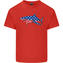 A Shark in American Flag USA Kids T-Shirt Childrens Red