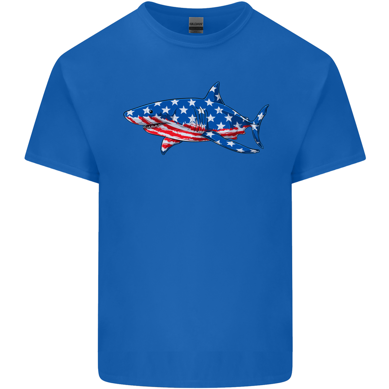 A Shark in American Flag USA Kids T-Shirt Childrens Royal Blue