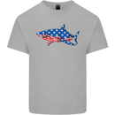 A Shark in American Flag USA Kids T-Shirt Childrens Sports Grey
