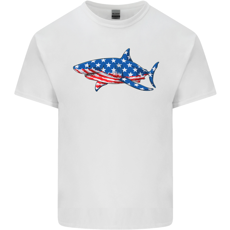 A Shark in American Flag USA Kids T-Shirt Childrens White