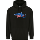 A Shark in American Flag USA Mens 80% Cotton Hoodie Black