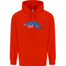 A Shark in American Flag USA Mens 80% Cotton Hoodie Bright Red