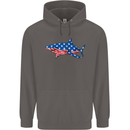 A Shark in American Flag USA Mens 80% Cotton Hoodie Charcoal