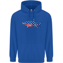 A Shark in American Flag USA Mens 80% Cotton Hoodie Royal Blue