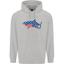 A Shark in American Flag USA Mens 80% Cotton Hoodie Sports Grey