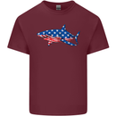A Shark in American Flag USA Mens Cotton T-Shirt Tee Top Maroon