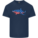 A Shark in American Flag USA Mens Cotton T-Shirt Tee Top Navy Blue