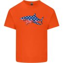 A Shark in American Flag USA Mens Cotton T-Shirt Tee Top Orange
