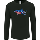 A Shark in American Flag USA Mens Long Sleeve T-Shirt Black