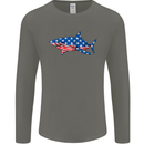 A Shark in American Flag USA Mens Long Sleeve T-Shirt Charcoal